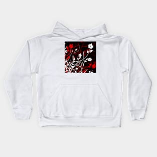 Stylish Abstract Floral Art - Red White Kids Hoodie